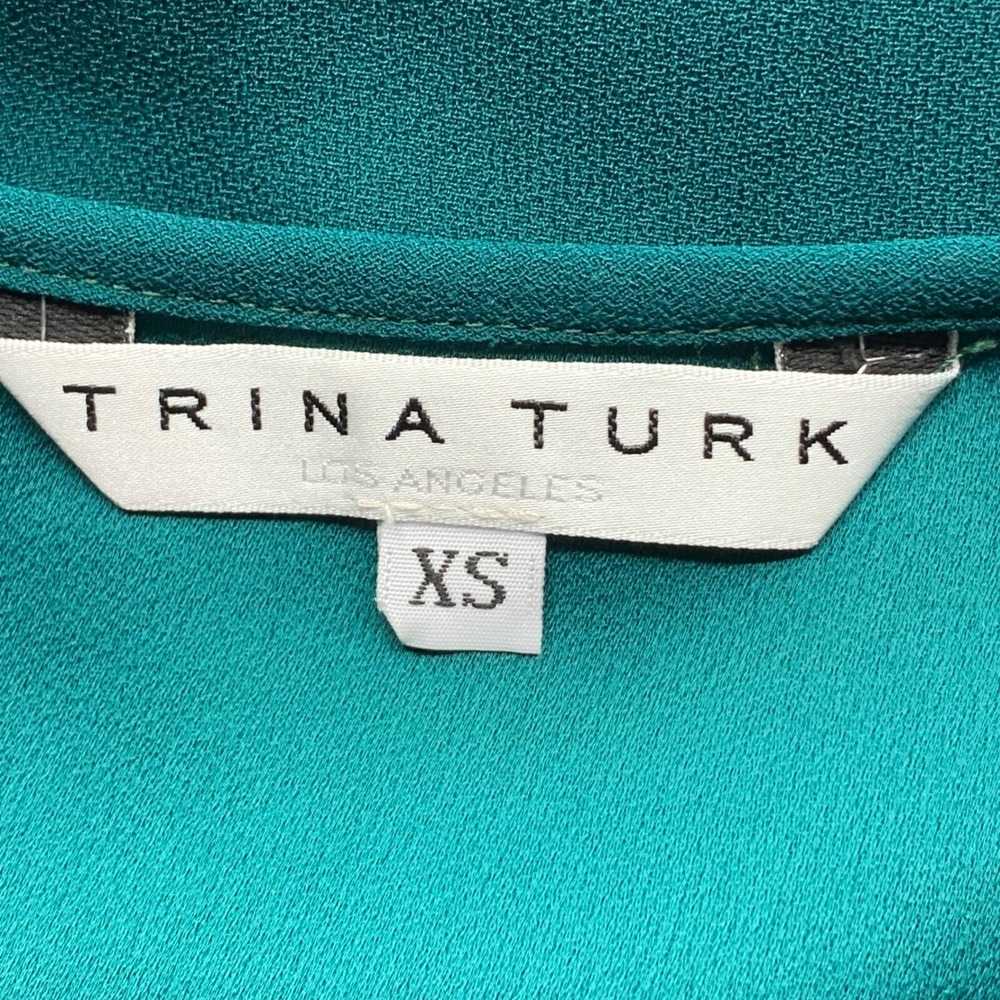 Trina Turk Women's Balloon Sleeve Squared Gathered Neck‎ Green Blouse Size XS - Picture 6 of 8